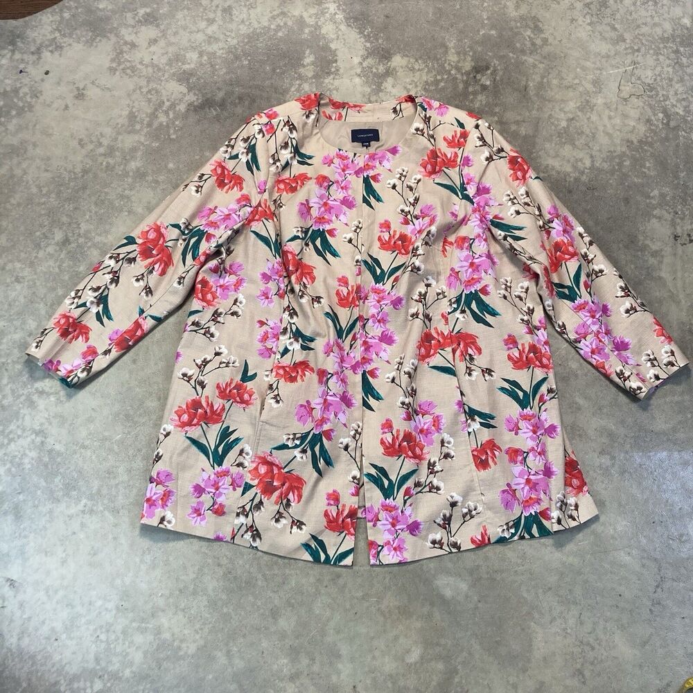 Lands End Jacket Womens Plus 26W Pink Floral Mid Length Pockets Chic City